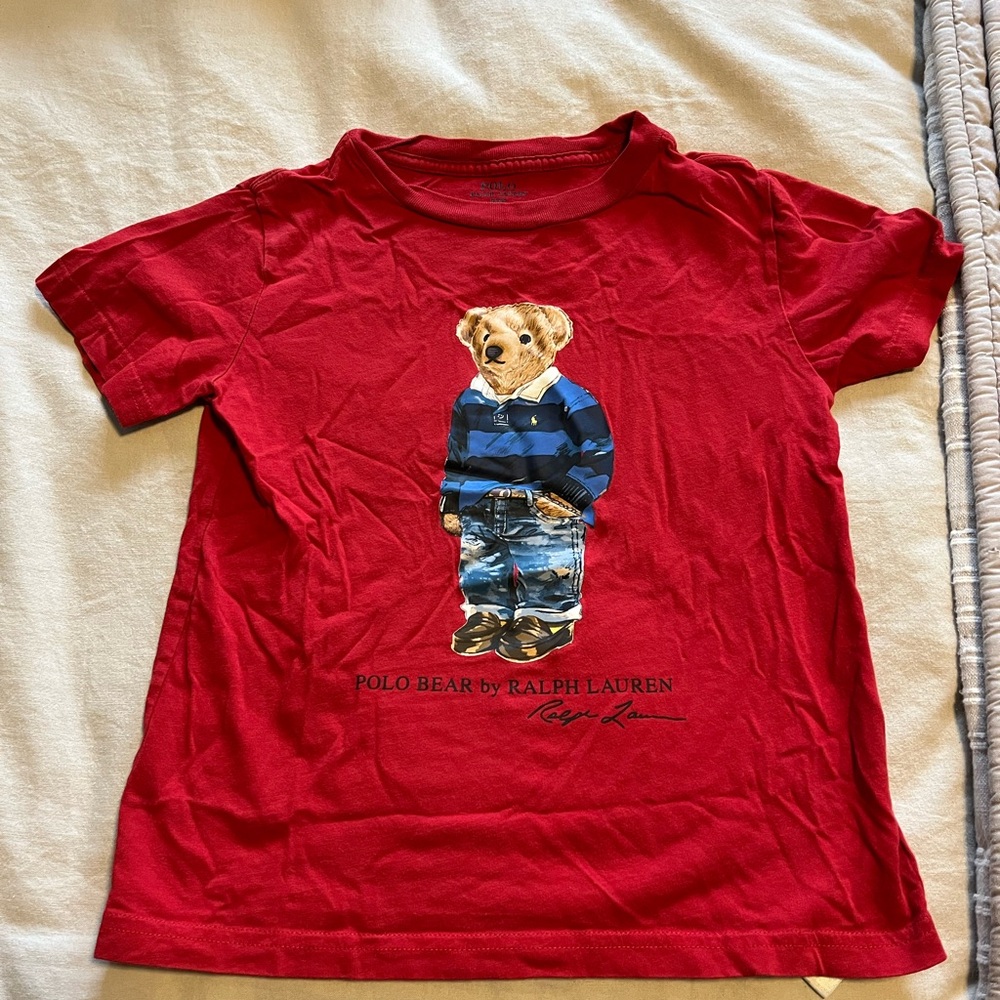 Ralph Lauren Kids Red Tee with Polo Bear Graphic